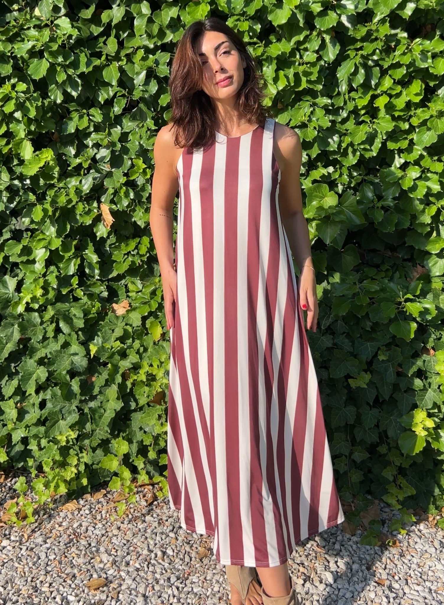 Vestido rayas granate