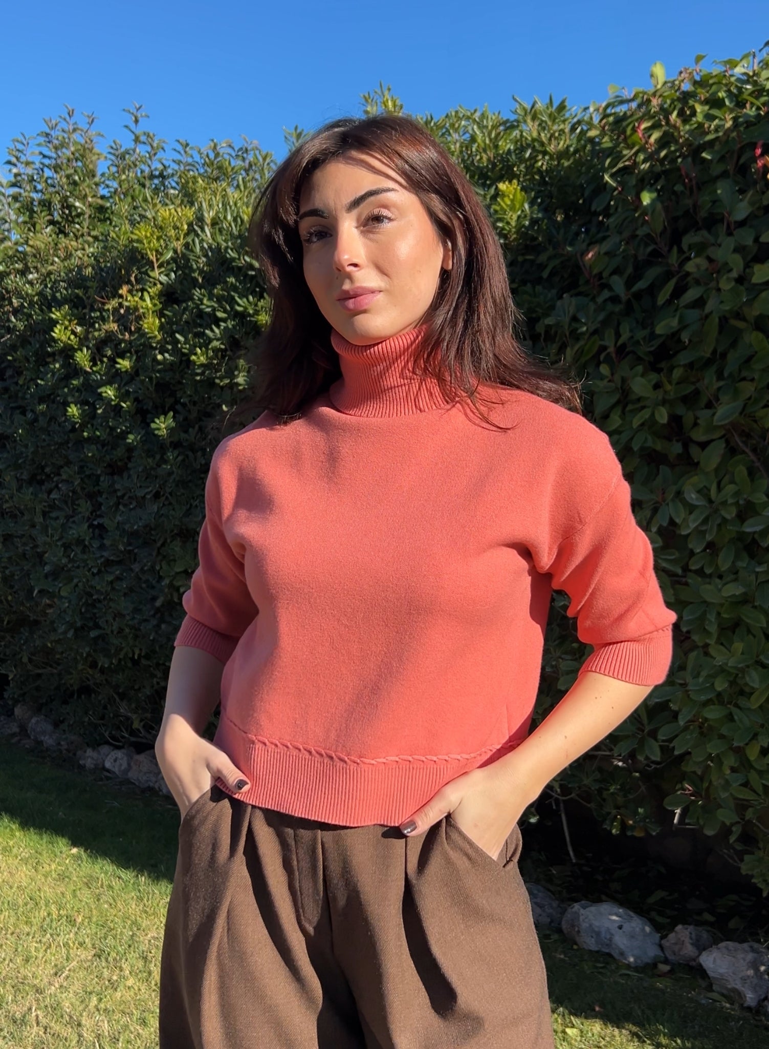 Jersey cuello alto coral