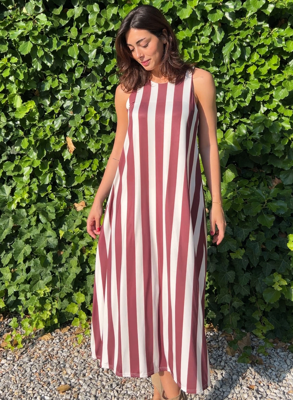 Vestido rayas granate