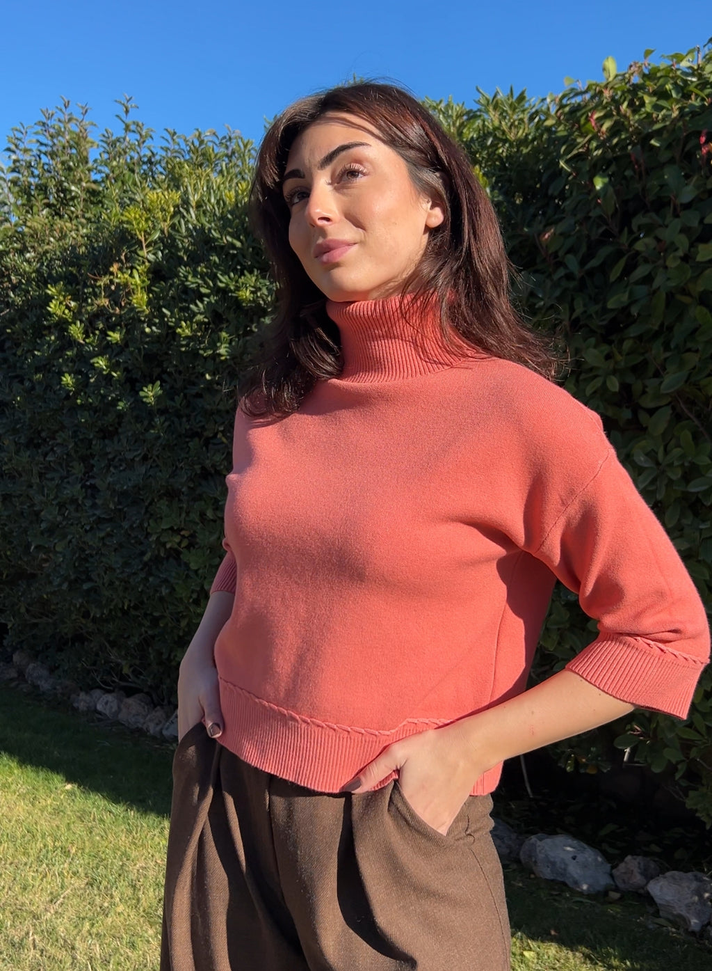 Jersey cuello alto coral