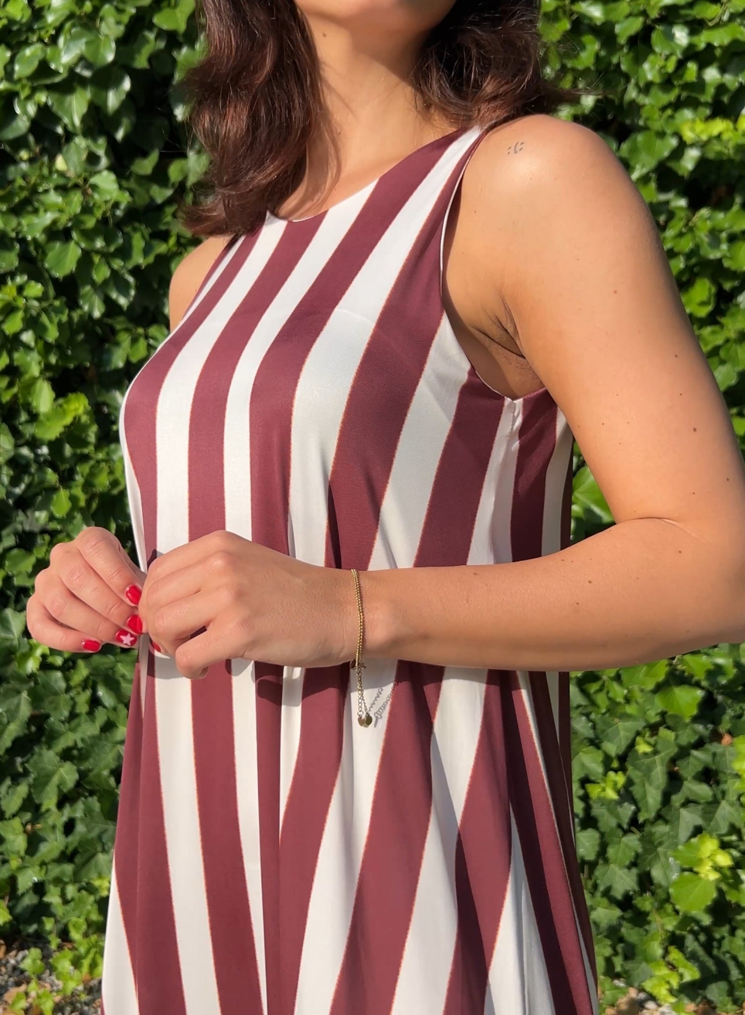 Vestido rayas granate