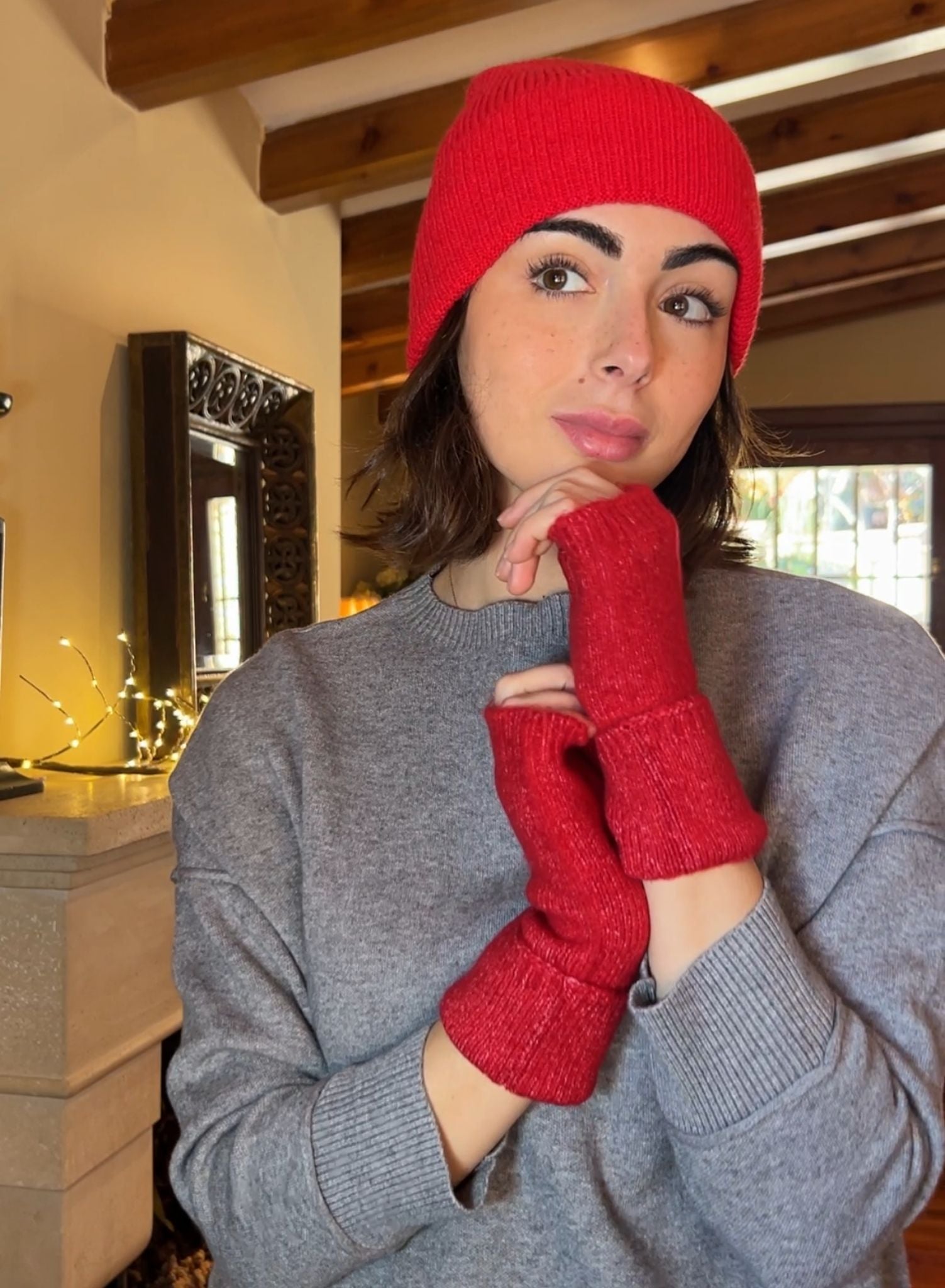 Gorro + mitones rojo