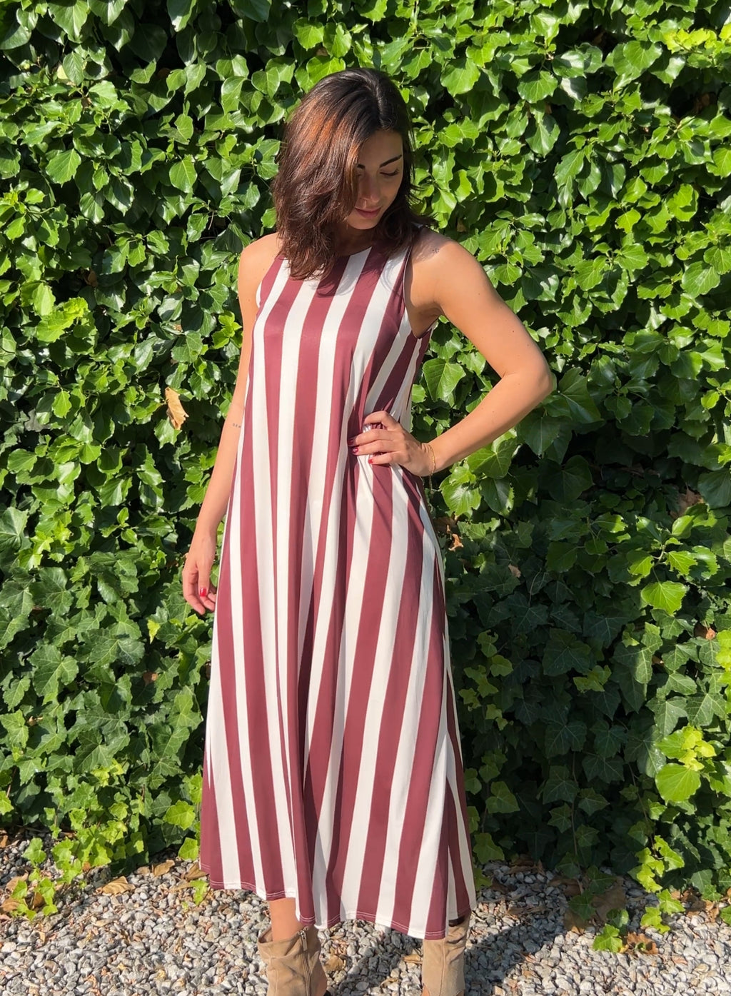 Vestido rayas granate