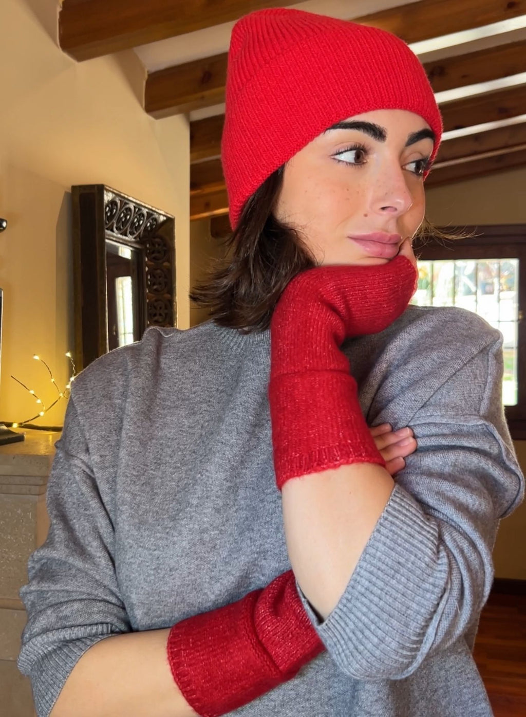 Gorro + mitones rojo