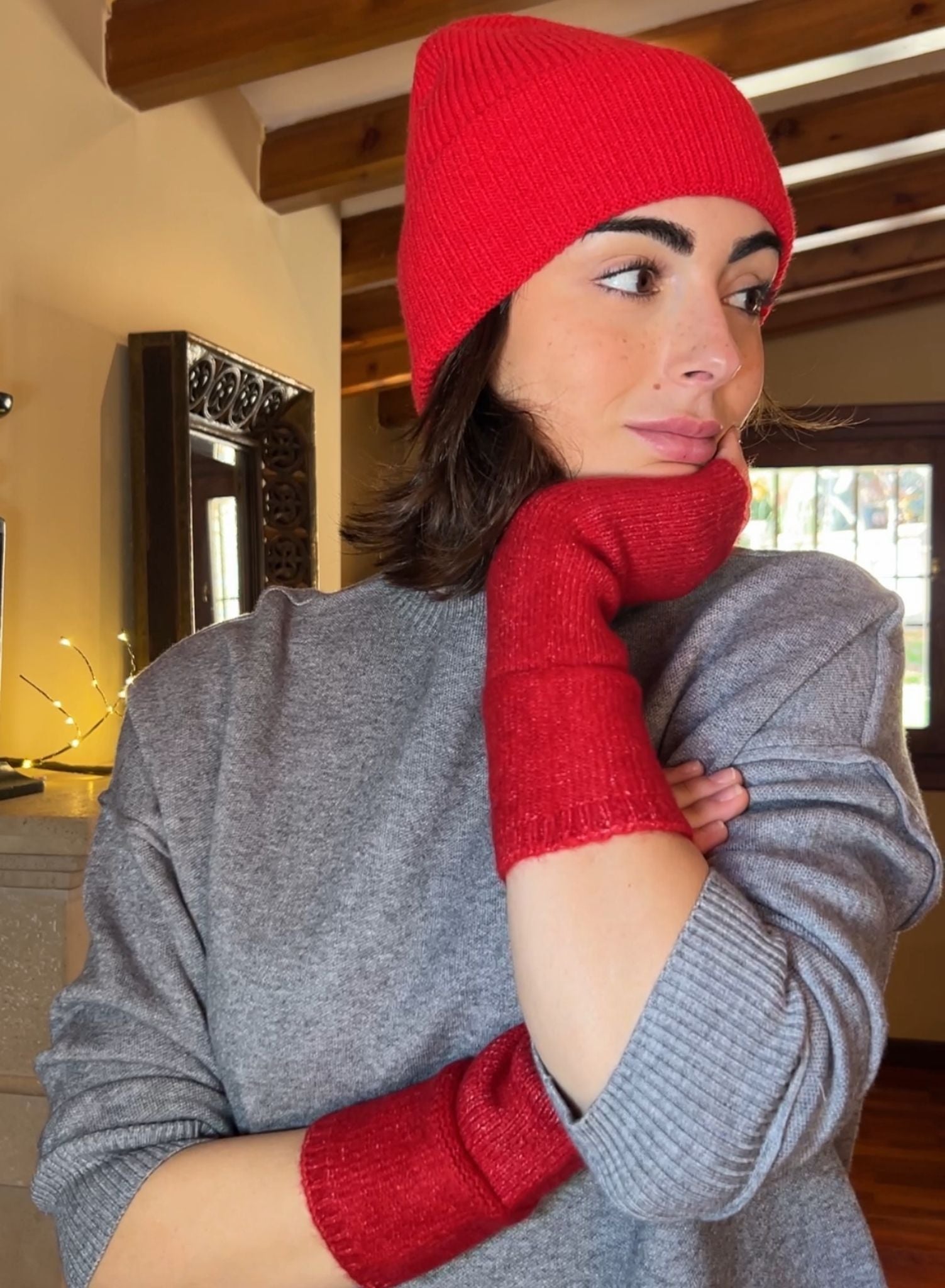 Gorro + mitones rojo