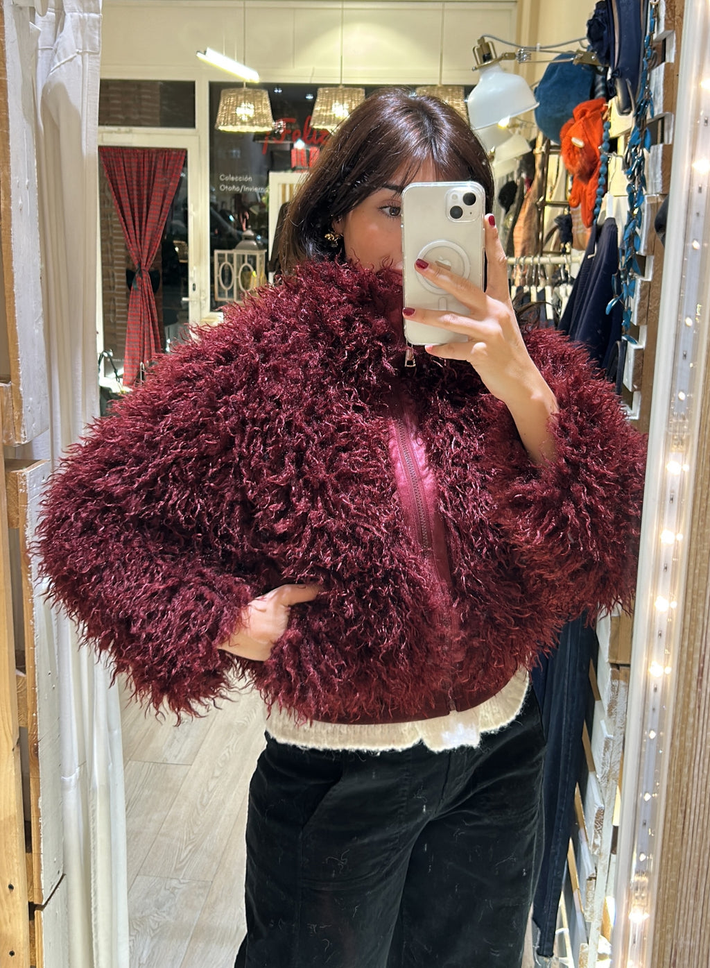 Abrigo rizo granate