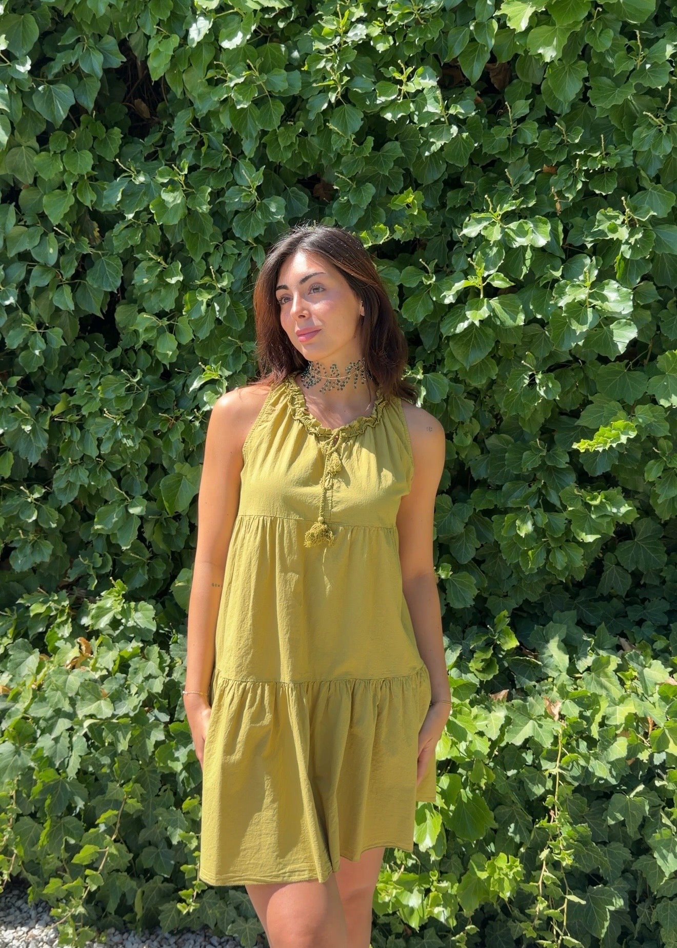 Vestido algodón oliva