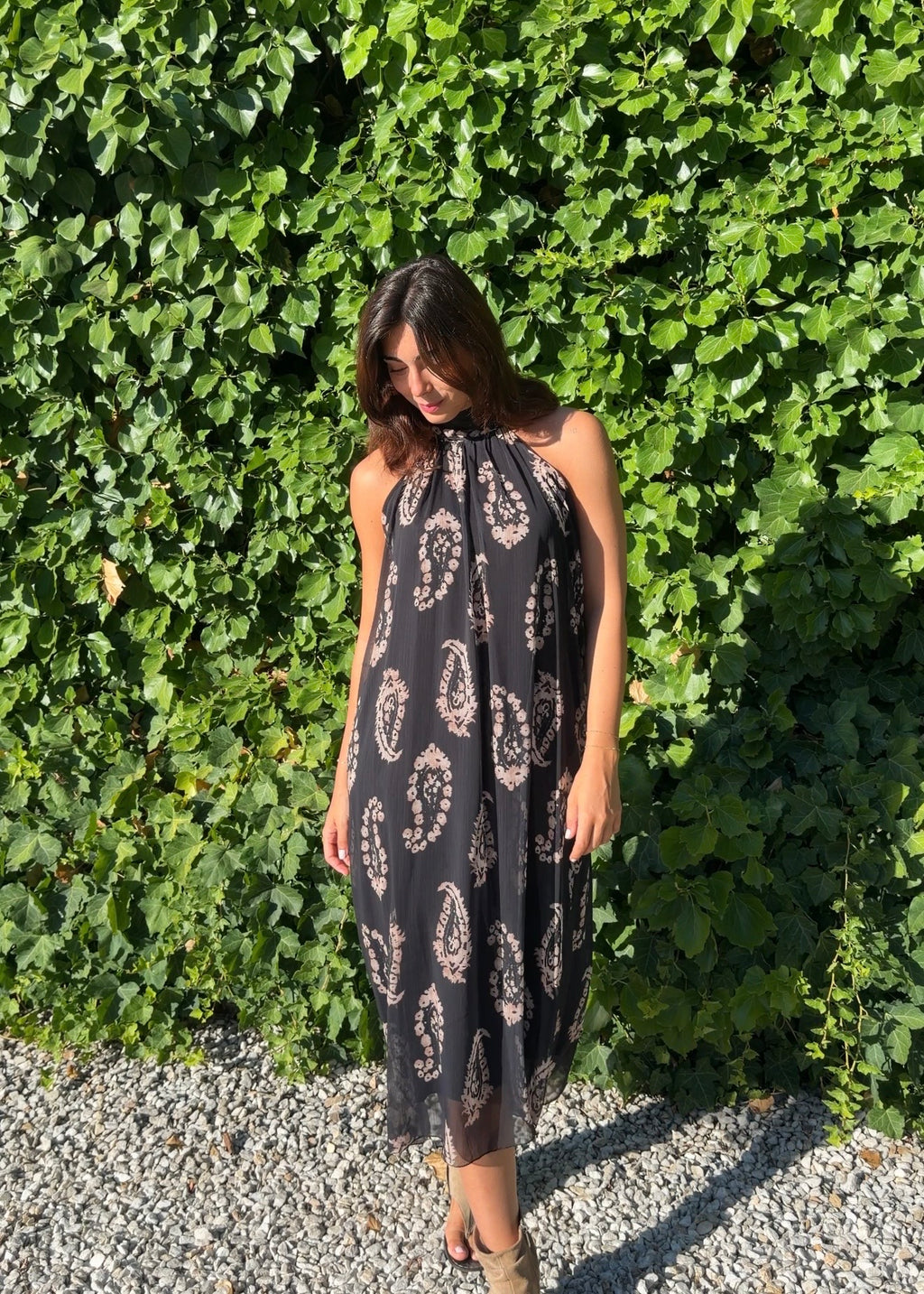 Vestido gasa estampado negro