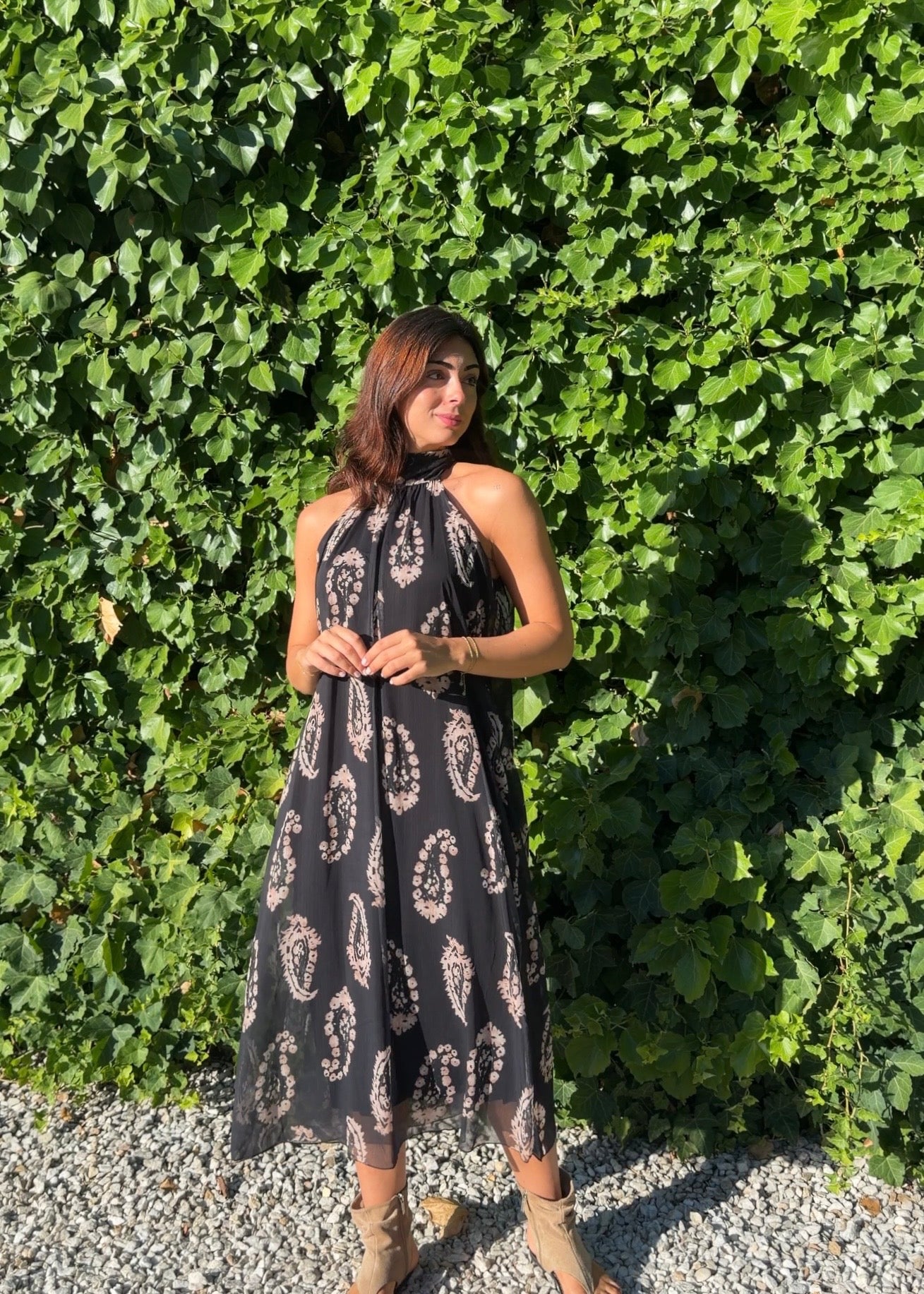 Vestido gasa estampado negro