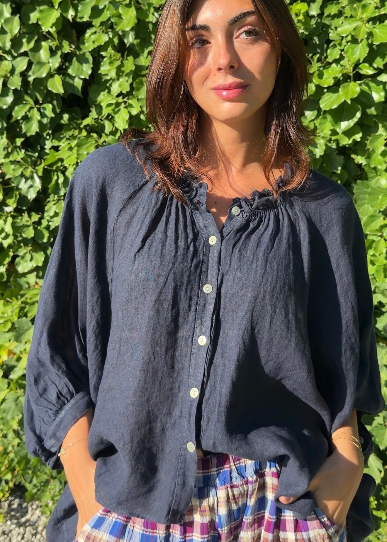 Blusa lino marino