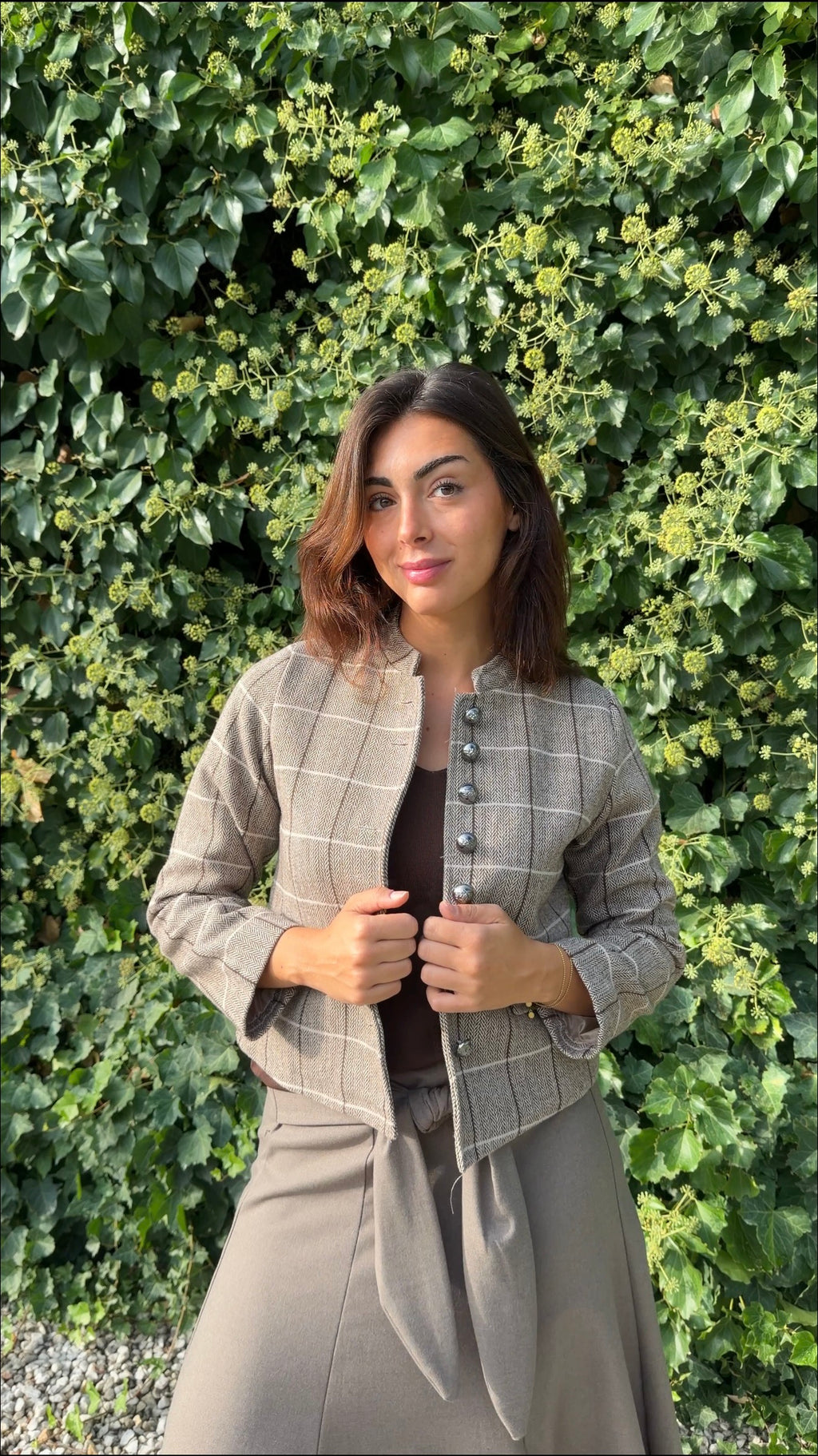 Chaqueta cuadros beige