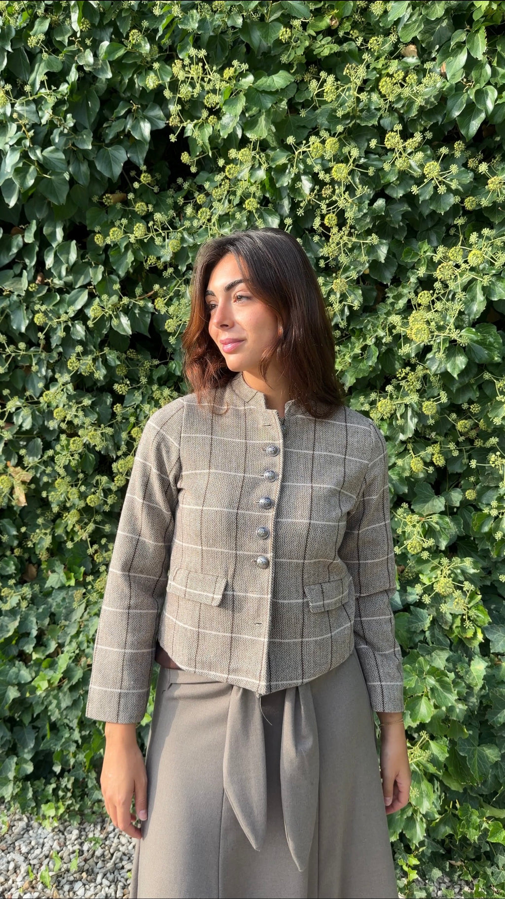 Chaqueta cuadros beige