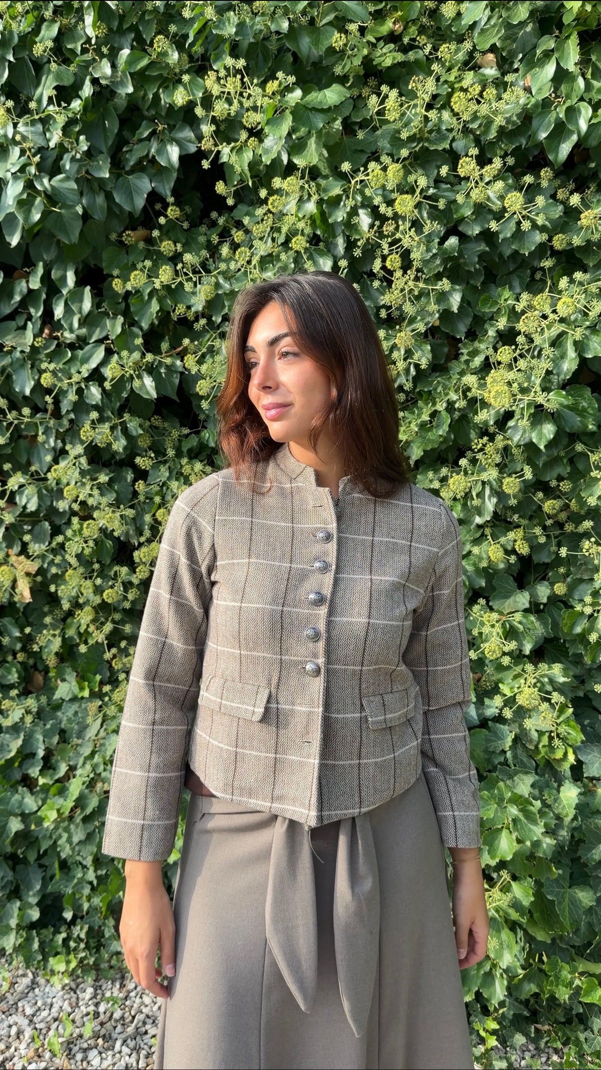 Chaqueta cuadros beige