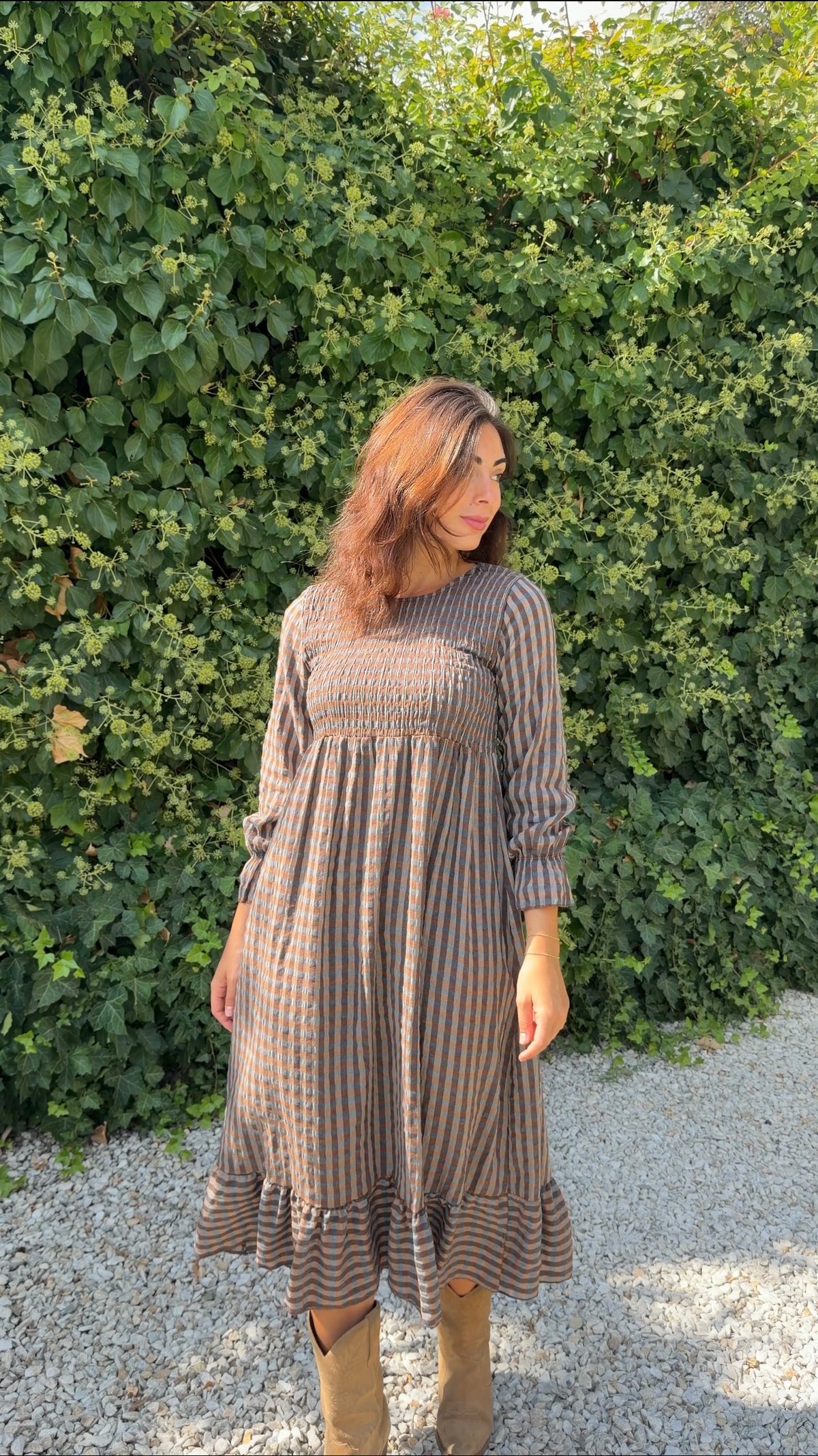Vestido cuadros marrón