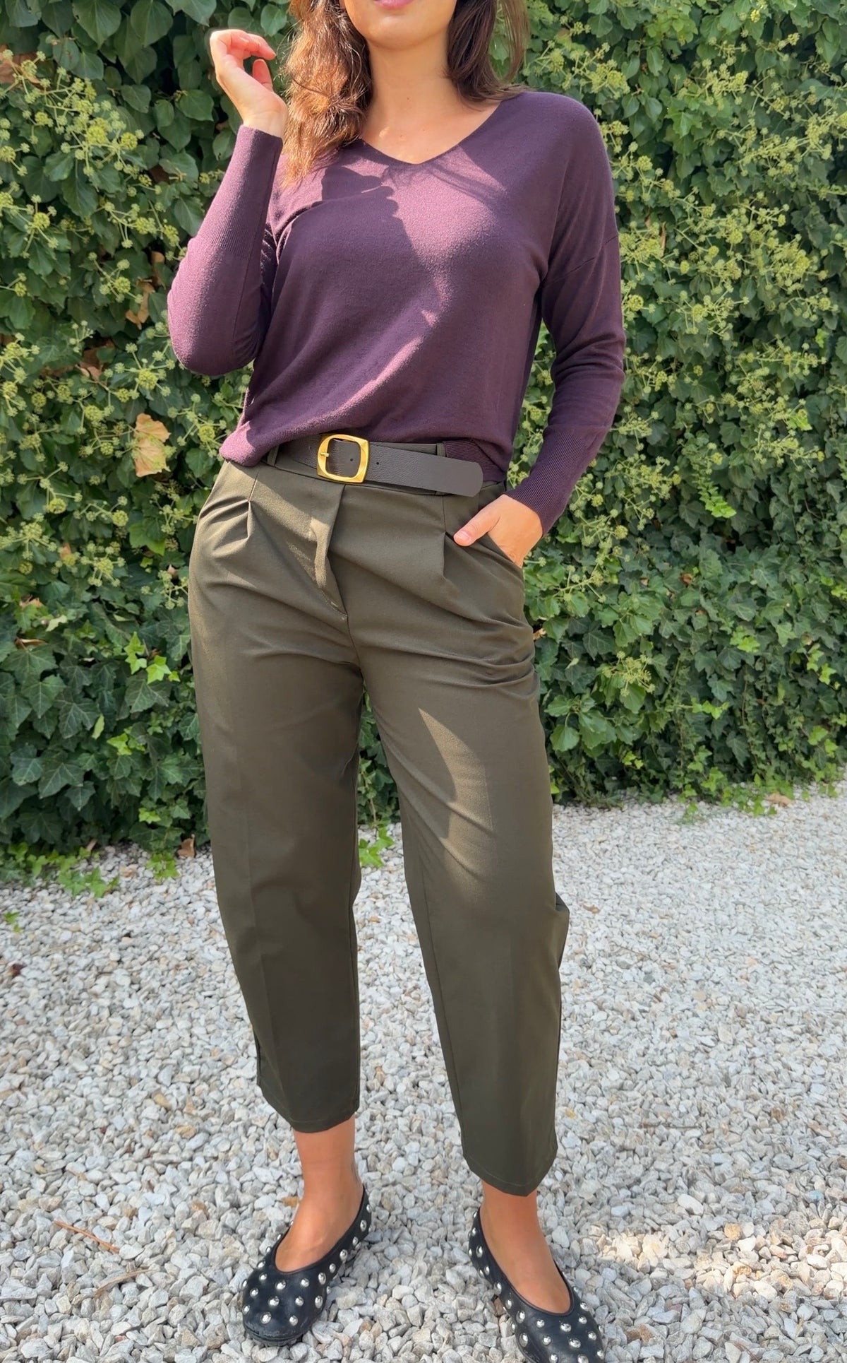 Pantalón pinzas verde