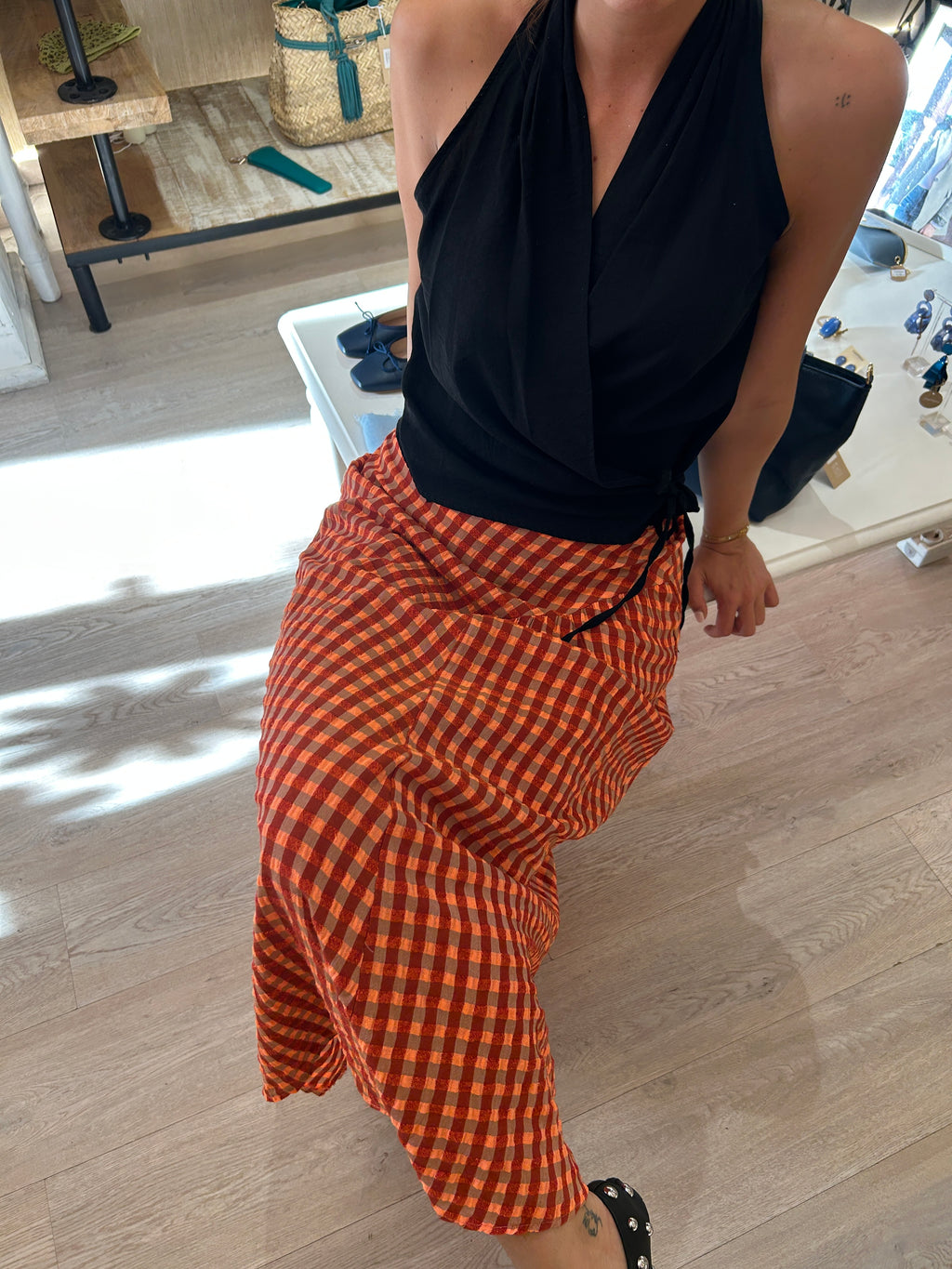 Falda cuadros naranja